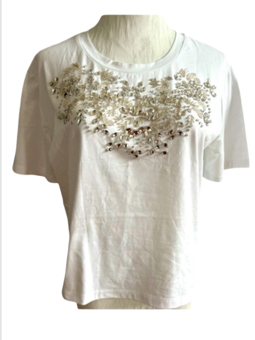 Le Superbe "Tiara" cotton tee featuring crystal embellishment Scoop Size M - Picture 4 of 8